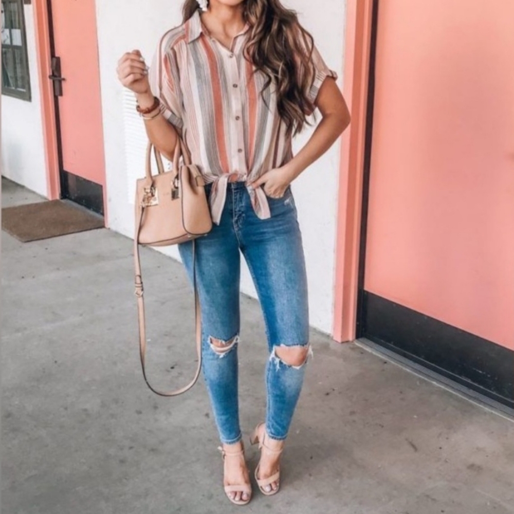 DONATED - Pink striped button down